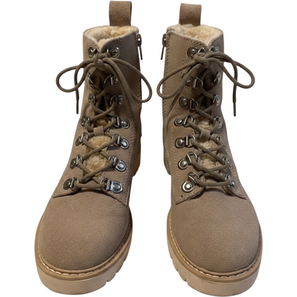 Dolce Vita Puck Dark Taupe Suede Faux Fur Lined Combat Boots Womens 8 M